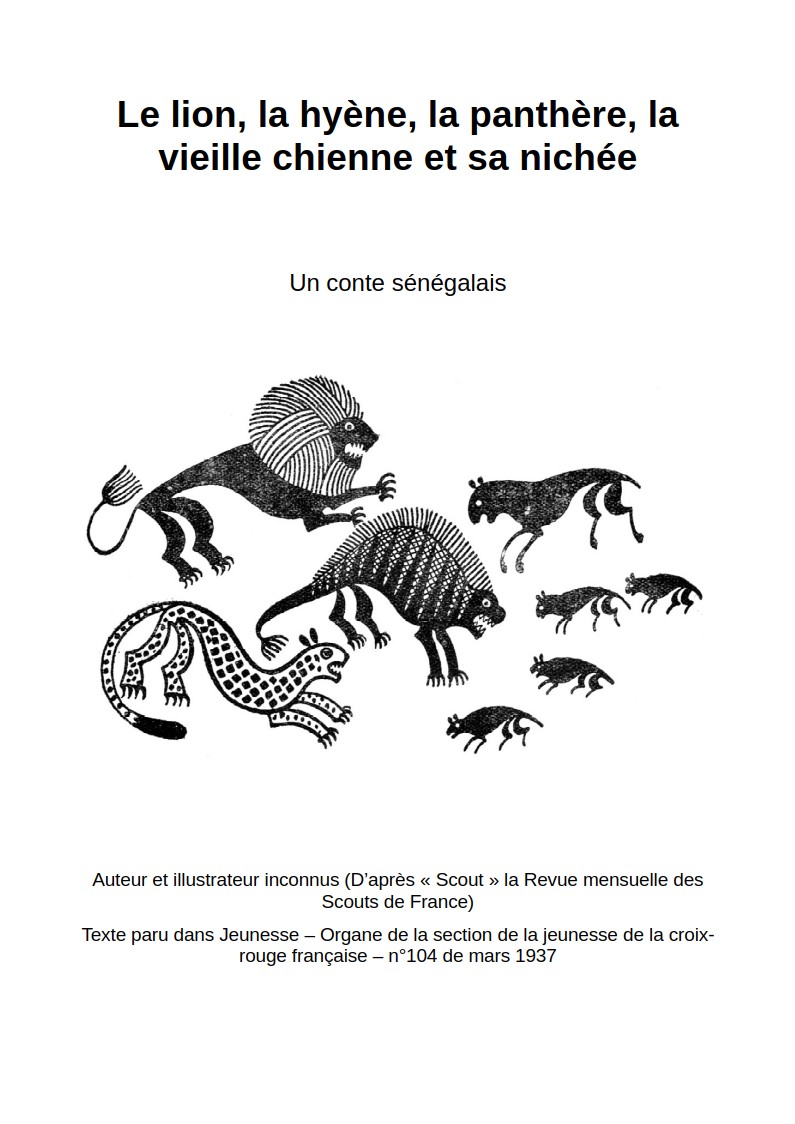Le lion, la hyène, la panthère, la vieille chienne et sa nichée