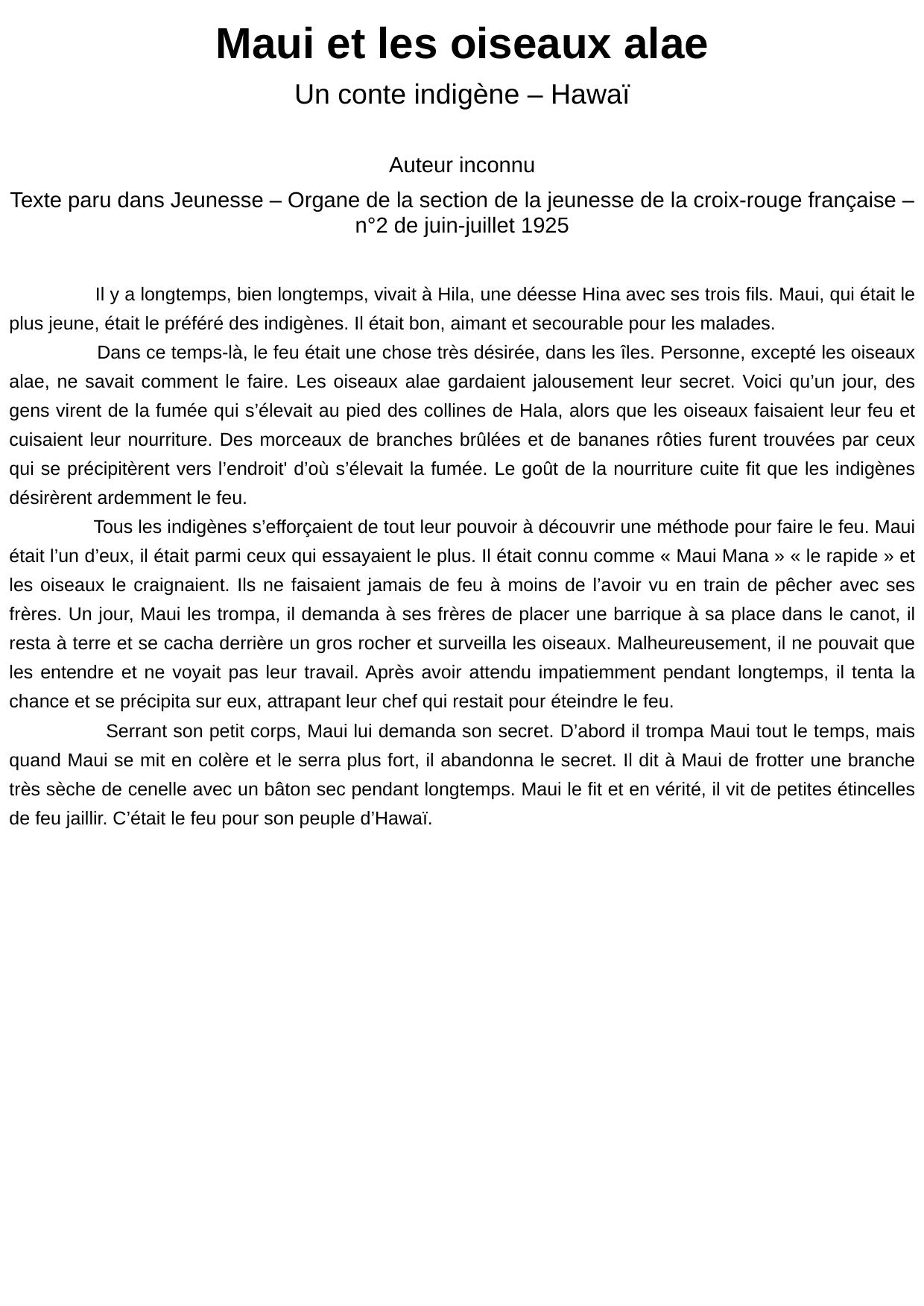 Maui et les oiseaux alae