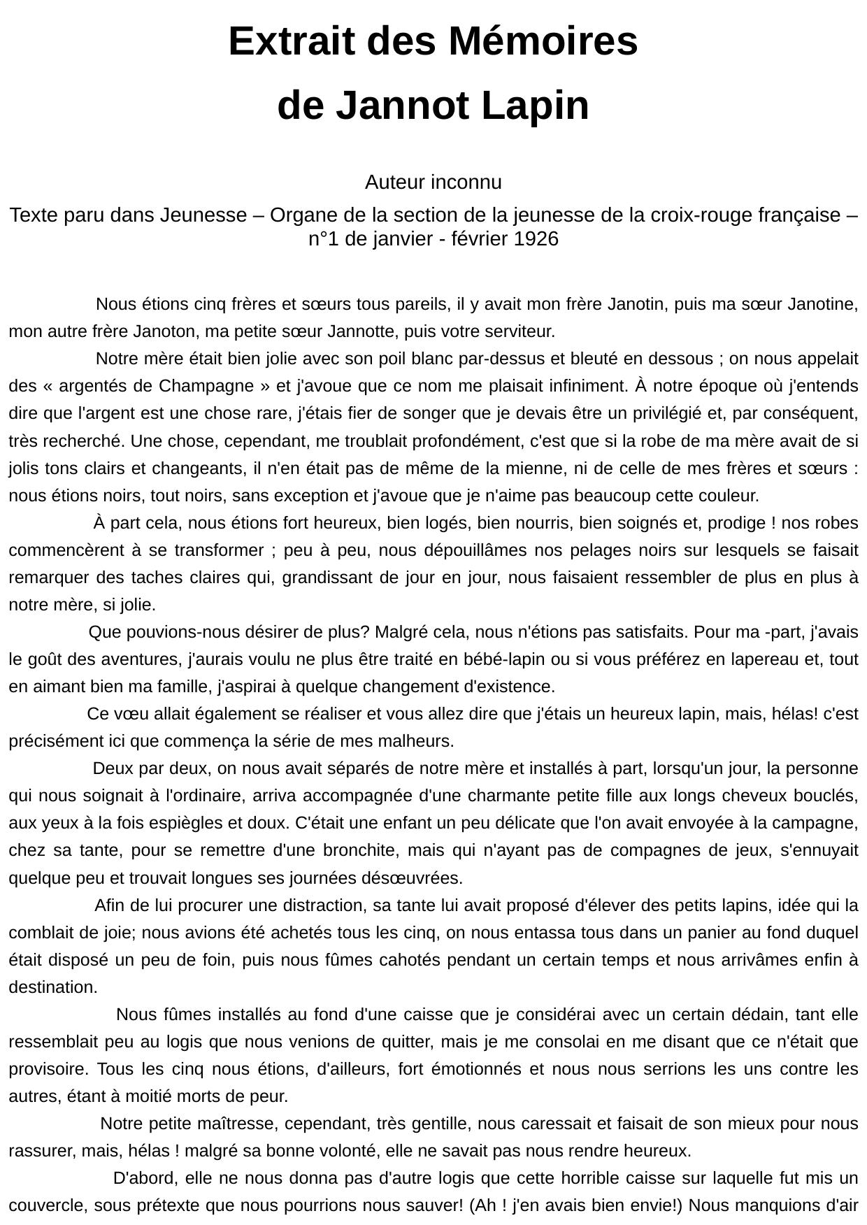 Extrait des mémoires de Jannot Lapin