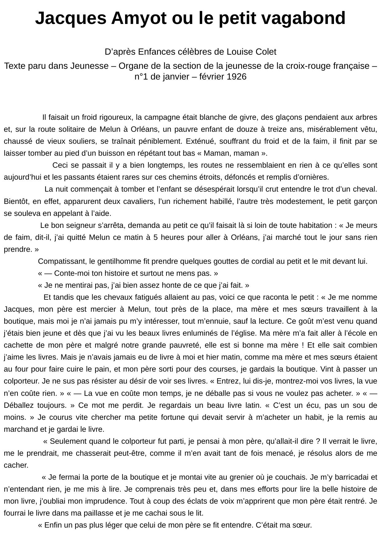 Jacques Amyot ou le petit vagabond